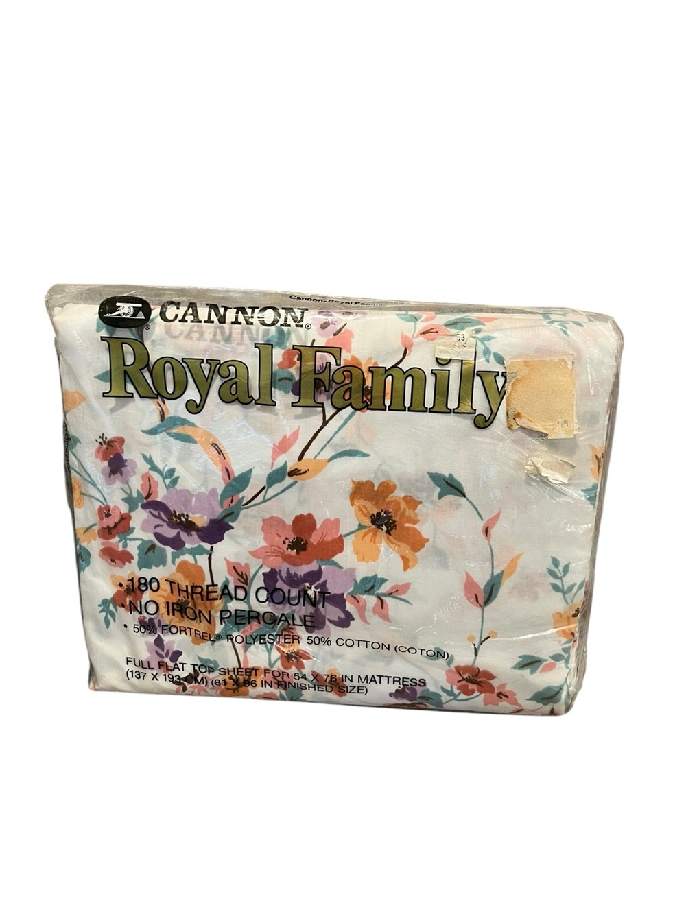 VTG Cannon Royal Family Full Flat Sheet Country Vine Floral NOS No Iron Percale